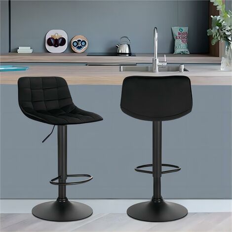 WOLTU 2x Tabourets de Bar en velours et métal. Chaises de comptoir réglable en Hauteur. Chaise de Bar. Noir