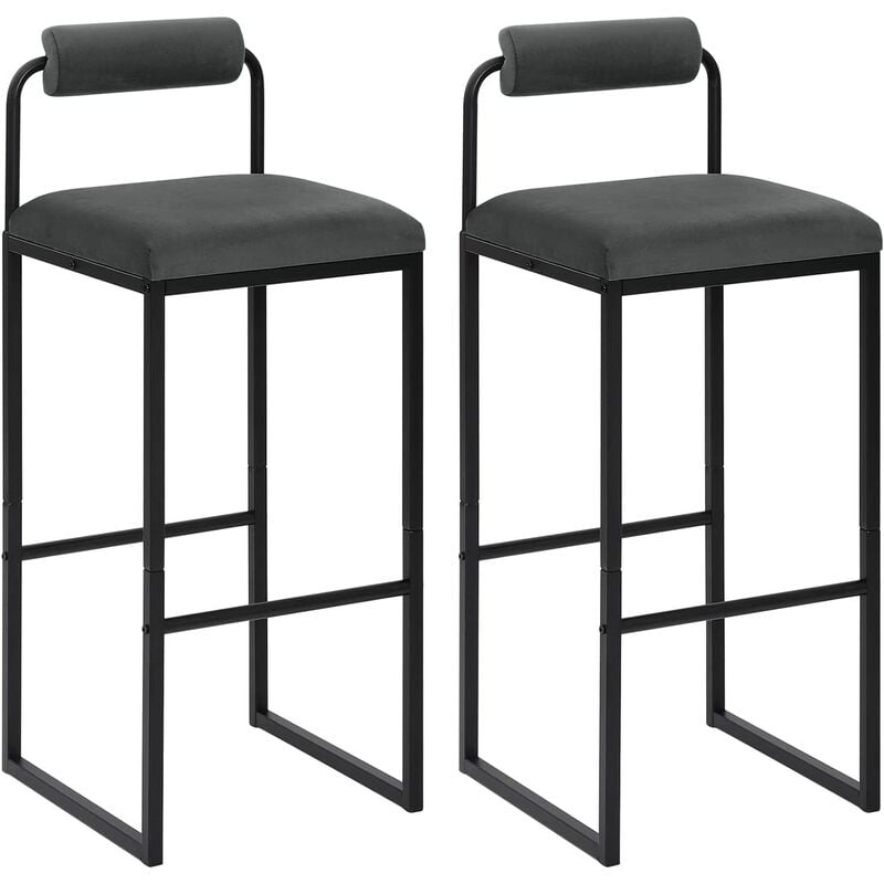 Lot de 2 Tabourets de Bar en Velours et Métal Woltu Chaise Haute Bar, Design Moderne, Hauteur du Siège 75cm, Gris Foncé