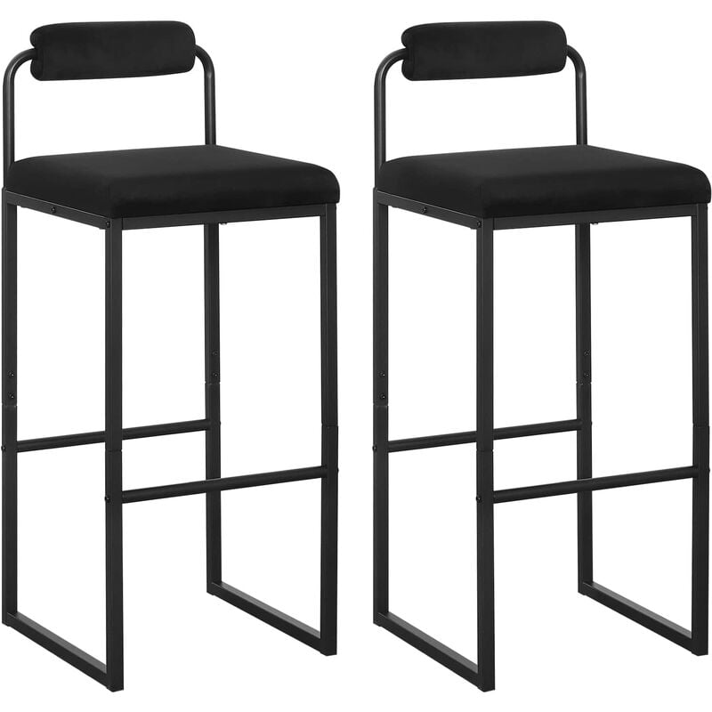 Woltu - Lot de 2 Tabourets de Bar en Velours et Métal Chaise Haute Bar, Design Moderne, Hauteur du Siège 75cm, Noir