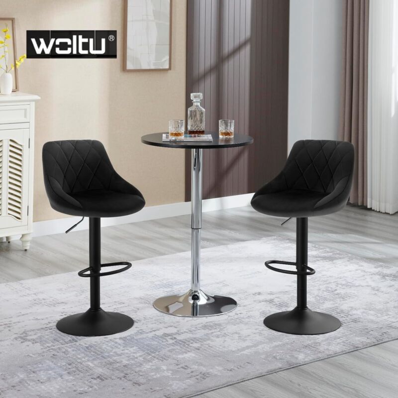 Lot de 2 Tabourets de Bar Woltu siège bien rembourré en velours, Chaises de bar, Hauteur réglable, Noir