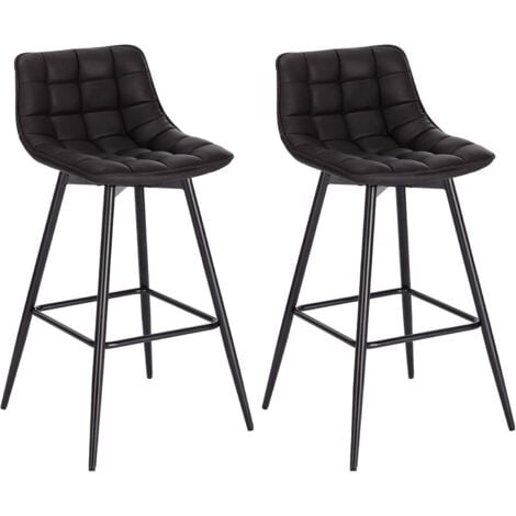 WOLTU 2X Taburete de Bar con Respaldo Paquete de 2 Marco de Metal Muebles Cocina Asiento de Cuero Sintético Taburete Alto Cocina Sillas Alta Bar Cocina Marrone