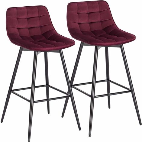WOLTU 2X Taburete de Bar con Respaldo Paquete de 2 Marco de Metal Muebles Cocina Asiento de Terciopelo Taburete Alto Cocina Sillas Alta Bar Cocina Burdeos
