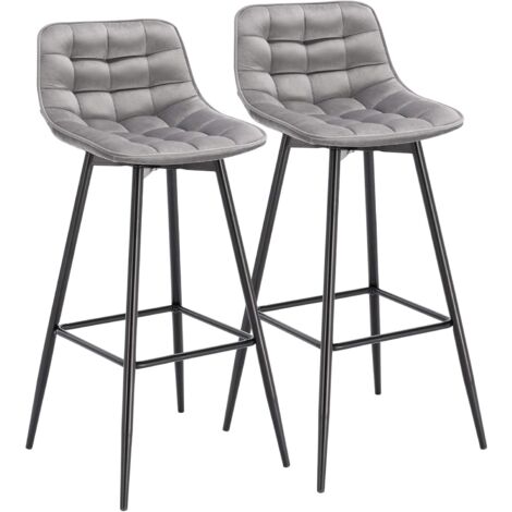 WOLTU 2X Taburete de Bar con Respaldo Paquete de 2 Marco de Metal Muebles Cocina Asiento de Terciopelo Taburete Alto Cocina Sillas Alta Bar Cocina Gris Claro