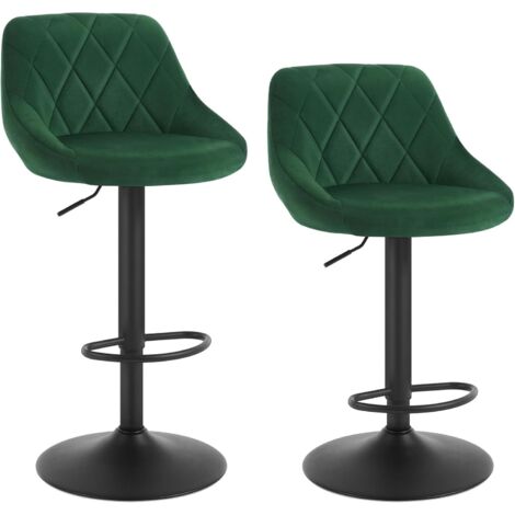 WOLTU 2X Taburete de Bar con Respaldo Terciopelo Taburetes Alto Cocina Regulable en Altura Taburete Giratorio Sillas Bar Taburete de Escritorio Verde Oscuro