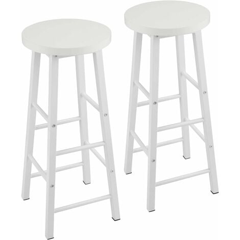 WOLTU 2X Taburete de Bar Muebles Cocina Silla de Comedor Taburete Alto para Salon Cocina Estructura de Metal MDF Blanco