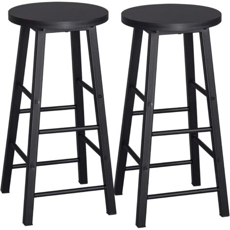 WOLTU 2X Taburete de Bar Muebles Cocina Silla de Comedor Taburete Alto para Salon Cocina Estructura de Metal MDF Negro