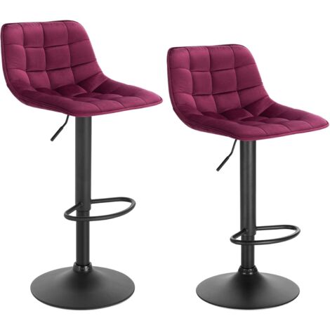 WOLTU 2X Taburetes Alto de Cocina Taburete de Bar Diseño Asiento en Terciopelo Taburete Giratorio con Respaldo Regulable en Altura Muebles Sillas Burdeos