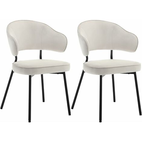 WOLTU 2x Wohnzimmerstuhl Esszimmerstuhl Sitzfläche aus Samt Küchenstuhl Metallbeine für Schminktisch Wohnzimmer Schlafzimmer Küche Creme