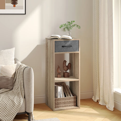 WOLTU 3 Ebenen Bücherregal, Bücherschrank schmal, Würfelregal Aufbewahrungsregale, Standregal mit 1 Stoffschublade 2 Würfeln, für Wohnzimmer Schlafzimmer, 32,4x80x30 cm, Helle Eiche