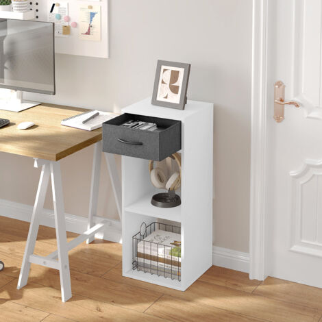 WOLTU 3 Ebenen Bücherregal, Bücherschrank schmal, Würfelregal Aufbewahrungsregale, Standregal mit 1 Stoffschublade 2 Würfeln, für Wohnzimmer Schlafzimmer, 32,4x80x30 cm, Weiß