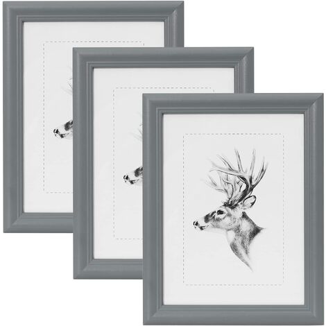 WOLTU 3 pièces Cadre de Photo en Bois, Artos Style Façade en Verre, 20x30cm, Gris BR9428gr-3