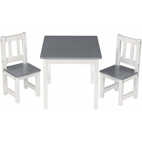 WOLTU 3 uds. Grupo de Asientos para Niños Mesa y 2 Sillas en Edad Preescolar Muebles para Niños 60x50x48cm Blanco+Gris