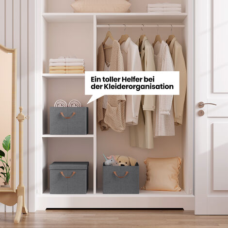 WOLTU 3er Aufbewahrungsbox mit Deckel 36L Faltbare Stoffbox mit Griff Aufbewahrungswürfel Ordnungsboxen Kisten für Kleidung Bücher Grau 43x33x26 cm