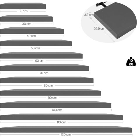 WOLTU 3x Mensola in legno a muro, Grigio scuro 90cm