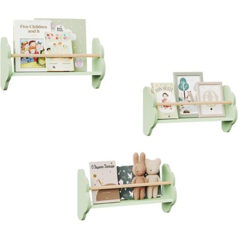 WOLTU 3x Mensole da Parete per Bambini Moderne Design Mensola Scaffale, Verde