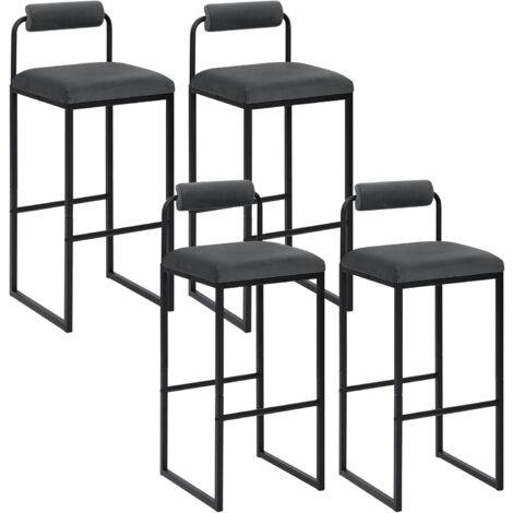 WOLTU 4 pc Velvet Bar Stools W/ Back Rest Kitchen Dining Furniture Bar Chairs Dark Grey