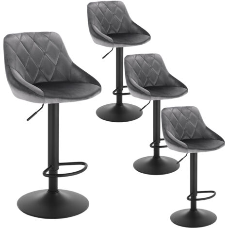WOLTU 4 x Barhocker Tresenhocker, Gute gepolstert, Samt, Höhenverstellbar, Drehbar, Hocker, Dunkelgrau