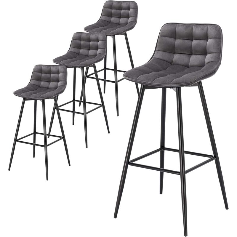 Woltu - 4 x Tabouret de Bar 43 x 35, 5 x 88cm, Chaise de Bar Assise en Velours et Pieds en métal, avec Pieds et Repose-Pieds , Gris Foncé