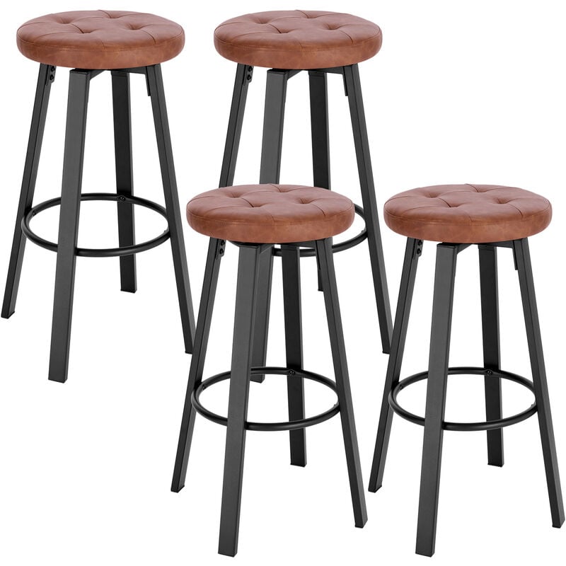 4 x Tabouret de Bar avec Siège Similicuir Pivotant, Pieds en Métal avec Repose-Pieds, Charge 120kg, Marron BH330br-4 - Woltu