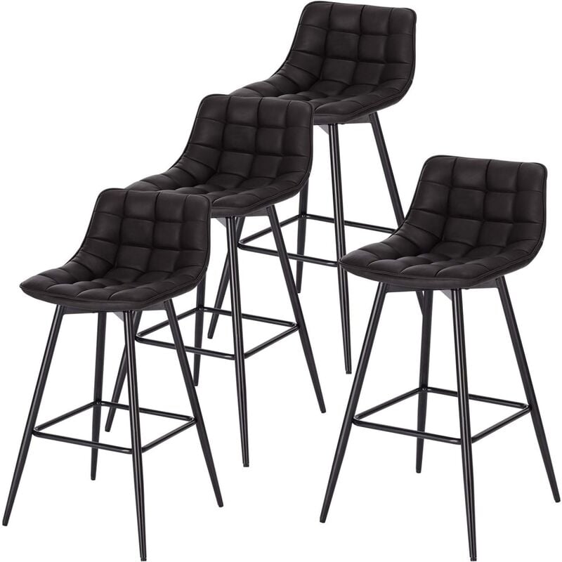 WOLTU 4 X Tabourets de Bar en Similicuir + métal, Chaise de Bar avec Repose-Pieds, Chaises Hautes Bar, Tabourets de Cuisine, Anthracite