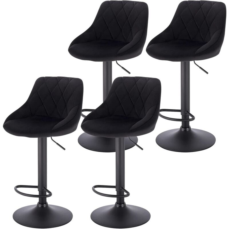 Woltu - Lot de 4 Tabourets de Bar en Velours + métal tabourets de Cuisine Hauteur réglable, Noir