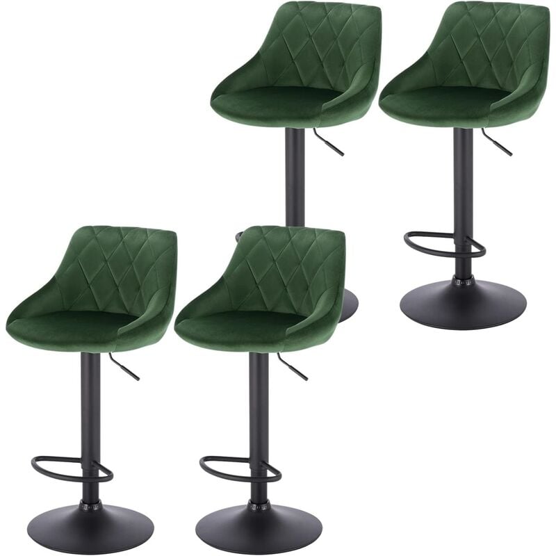 Woltu - Lot de 4 Tabourets de Bar en Velours + métal tabourets de Cuisine Hauteur réglable, Vert Foncé