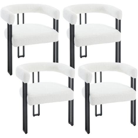 WOLTU 4er Esszimmerstühle Küchenstuhl Polsterstuhl mit Armlehnen, Sessel bequem modern, Sitzfläche aus Chenille, für Wohnzimmer, Esszimmer, Schlafzimmer, Creme