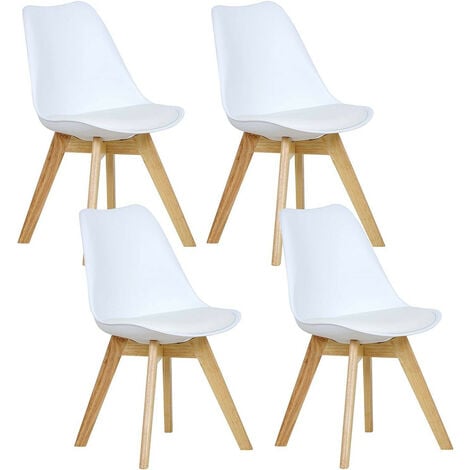 WOLTU 4er Set Skandinavische Stühle, Esszimmerstühle, Beine aus Massivholz, weiß