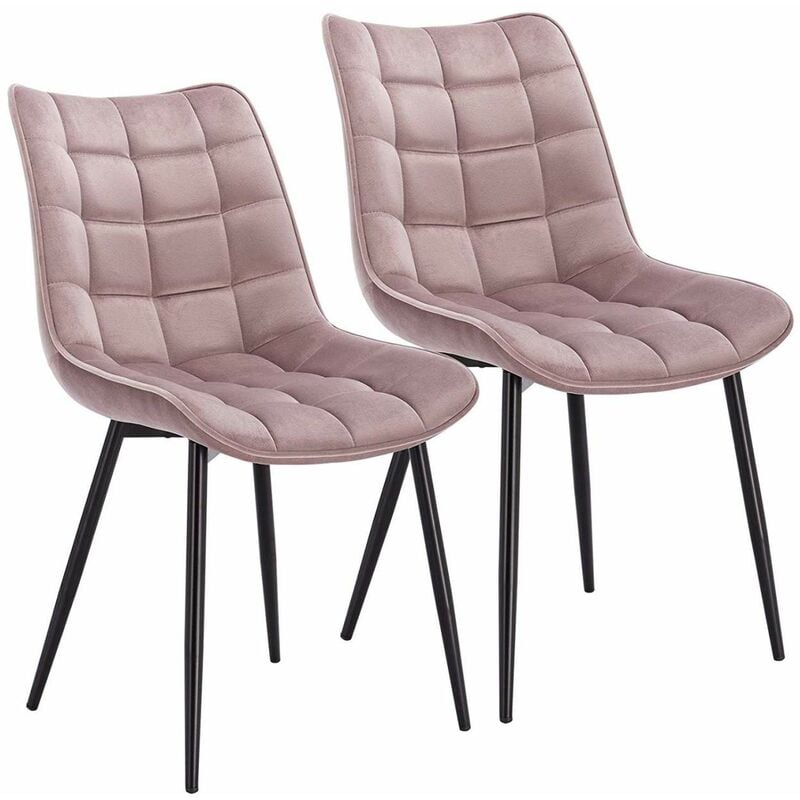 Woltu - 2 x Velvet dining chairs Metal Legs Office Kitchen Living Room Lounge chairs Pink