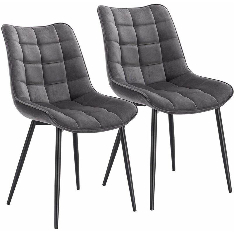 Woltu - 2 x Velvet dining chairs Metal Legs Office Kitchen Living Room Lounge chairs Dark Grey