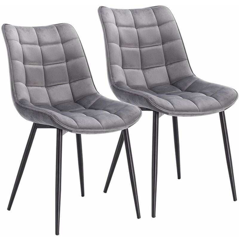 Woltu - 2 x Velvet dining chairs Metal Legs Office Kitchen Living Room Lounge chairs Light Grey