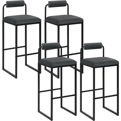 WOLTU 4X Barhocker mit Fußstütze, Hochstuhl mit Rückenlehne, Samthocker mit Polsterung, Polsterhocker aus Metall, ergonomischer Hocker, Dunkelgrau