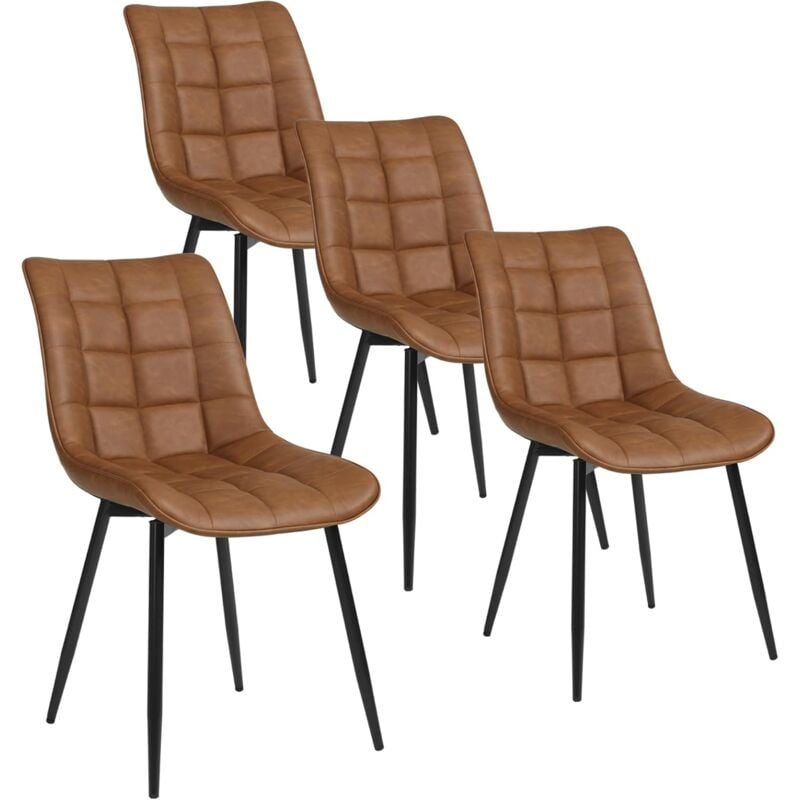 Woltu - Lot de 4 Chaises de Salle à Manger Chaise de Cuisine, Assise rembourrée en Similicuir épais, Pieds en métal, Brun clair