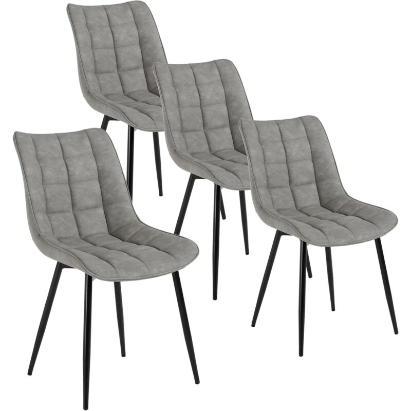 Woltu - Lot de 4 Chaises de Salle à Manger Chaise de Cuisine, Assise rembourrée en Similicuir épais, Pieds en métal, Gris