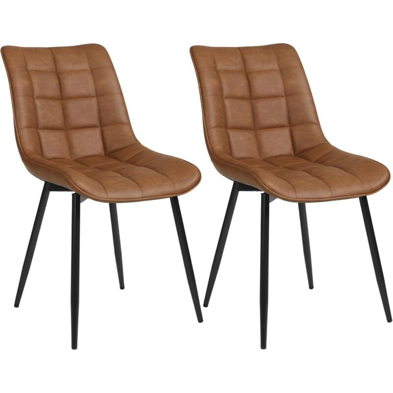 Woltu - Lot de 2 Chaises de salle à manger siège en Similicuir Chaises de Cusine, pieds en métal, Brun Clair