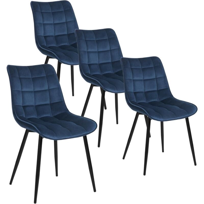 Lot de 4 Chaise de Salle à Manger WOLTU, Chaise de Cuisine, Assise rembourrée en Velours épais, Pieds en métal, Bleu