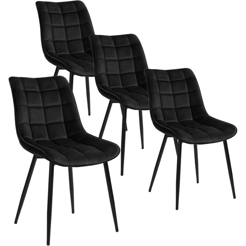 Woltu - Lot de 4 Chaises de Salle à Manger Chaise de Cuisine, Assise rembourrée en Velours épais, Pieds en métal, Noir