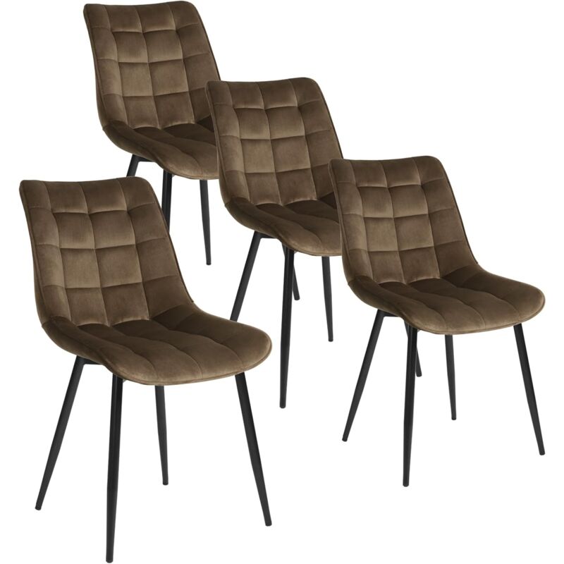 Woltu - Lot de 4 Chaises de salle à manger Chaises de cuisine, Siège en velours, Pieds en métal, Brun