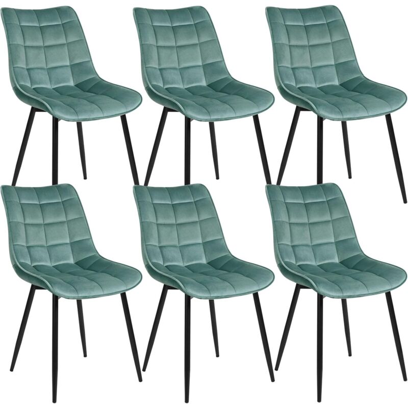 Woltu - Lot de 6 Chaises de Salle à Manger Chaises de cuisine, Siège en velours, Pieds en métal, Vert Turc