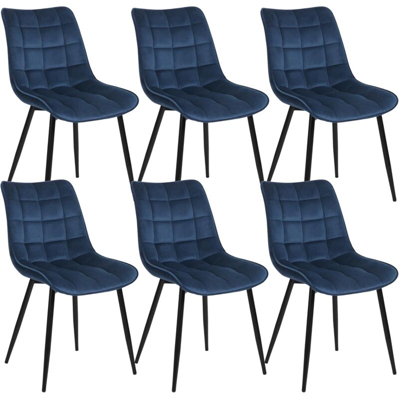 Woltu - Lot de 6 Chaise de Salle à Manger Chaise de Cuisine, Assise rembourrée en Velours épais, Pieds en métal, Bleu