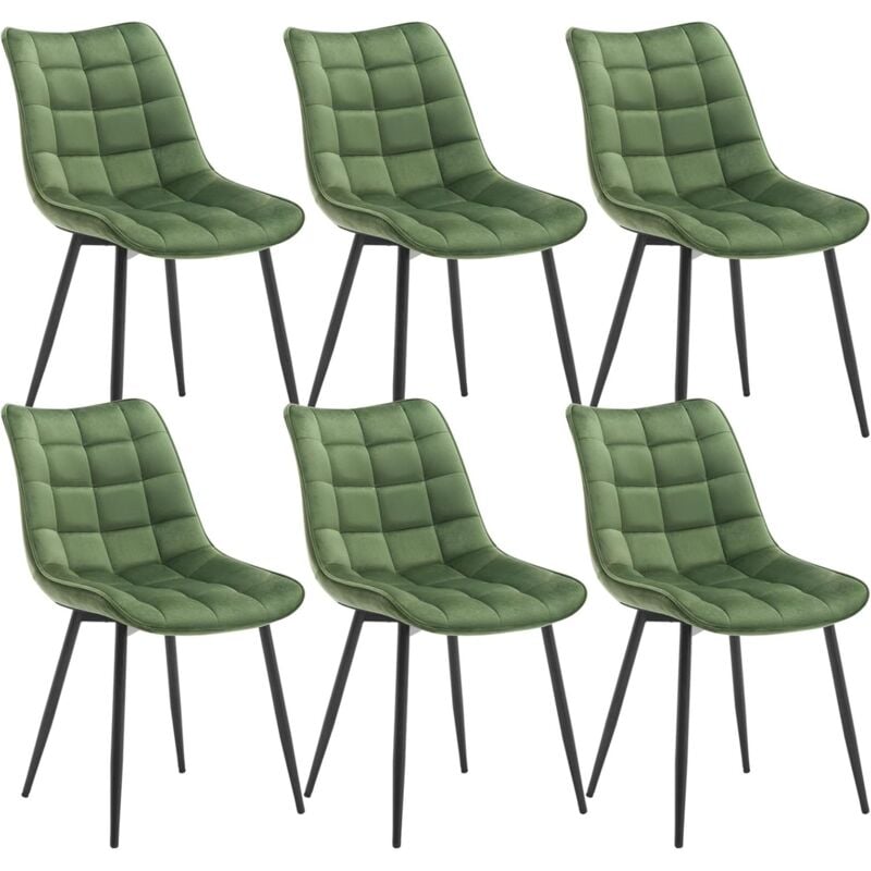 Lot de 6 Chaise de Salle à Manger WOLTU, Chaise de Cuisine, Assise rembourrée en Velours épais, Pieds en métal, Vert Foncé