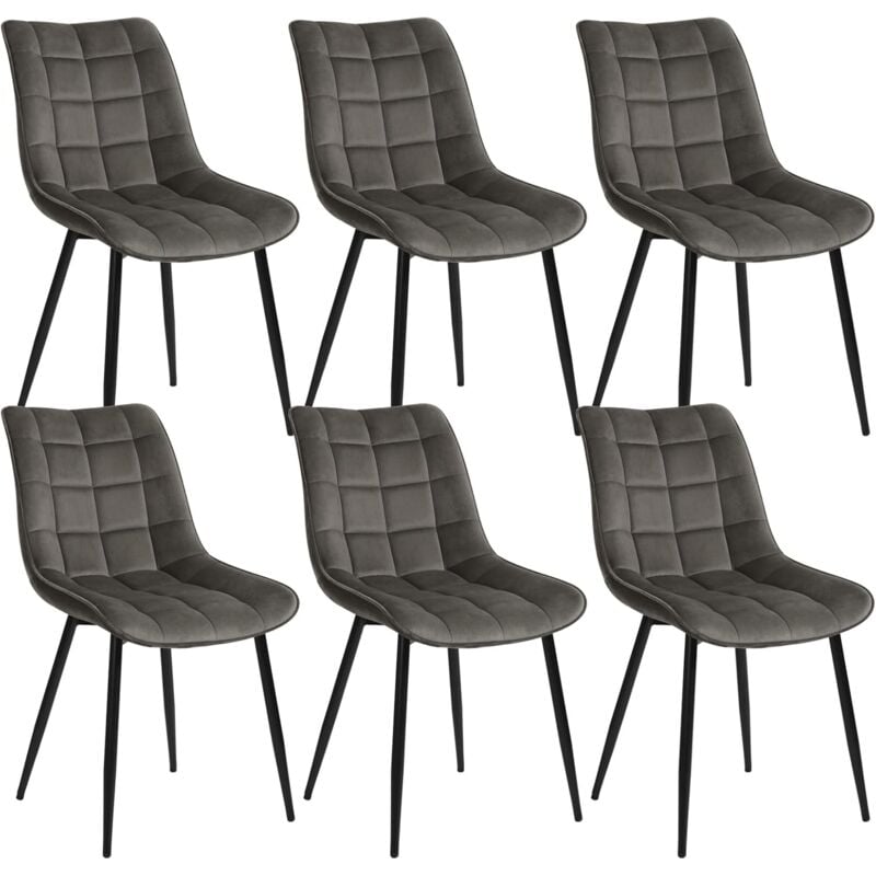 Woltu - Lot de 6 Chaise de Salle à Manger Chaise de Cuisine, Assise rembourrée en Velours épais, Pieds en métal, Gris Foncé