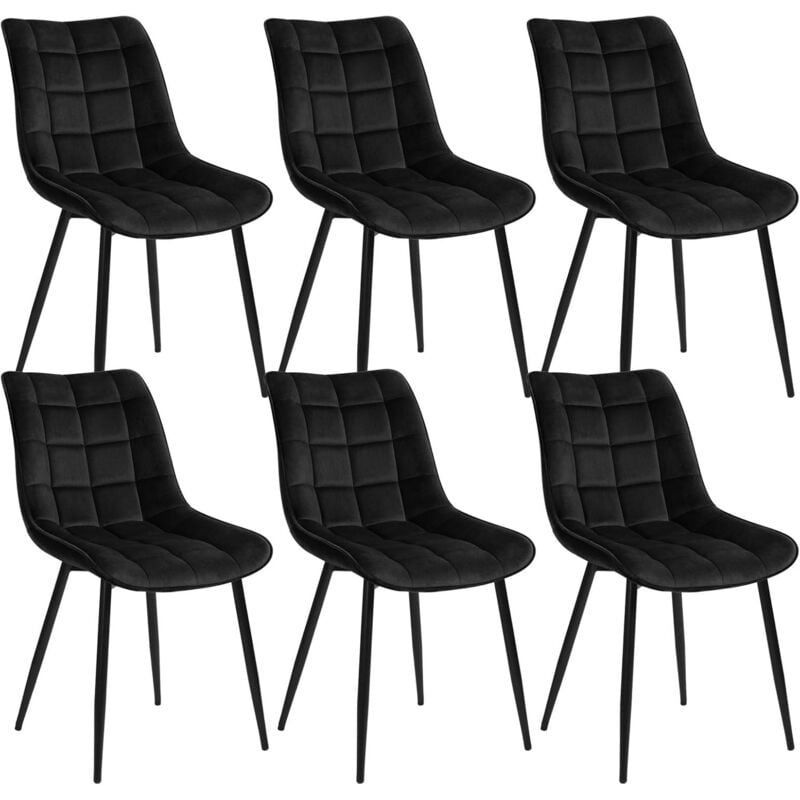 Woltu - Lot de 6 Chaise de Salle à Manger Chaise de Cuisine, Assise rembourrée en Velours épais, Pieds en métal, Noir