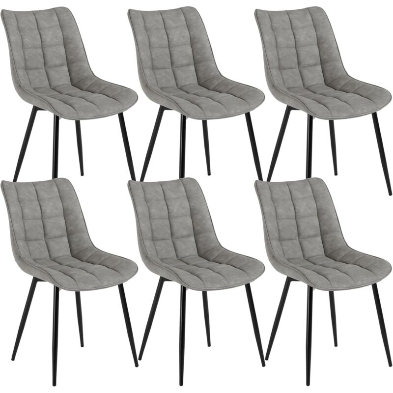 WOLTU 6X Chaise de Salle à Manger, Chaise de Cuisine, Assise rembourrée en Similicuir épais, Pieds en métal, Gris