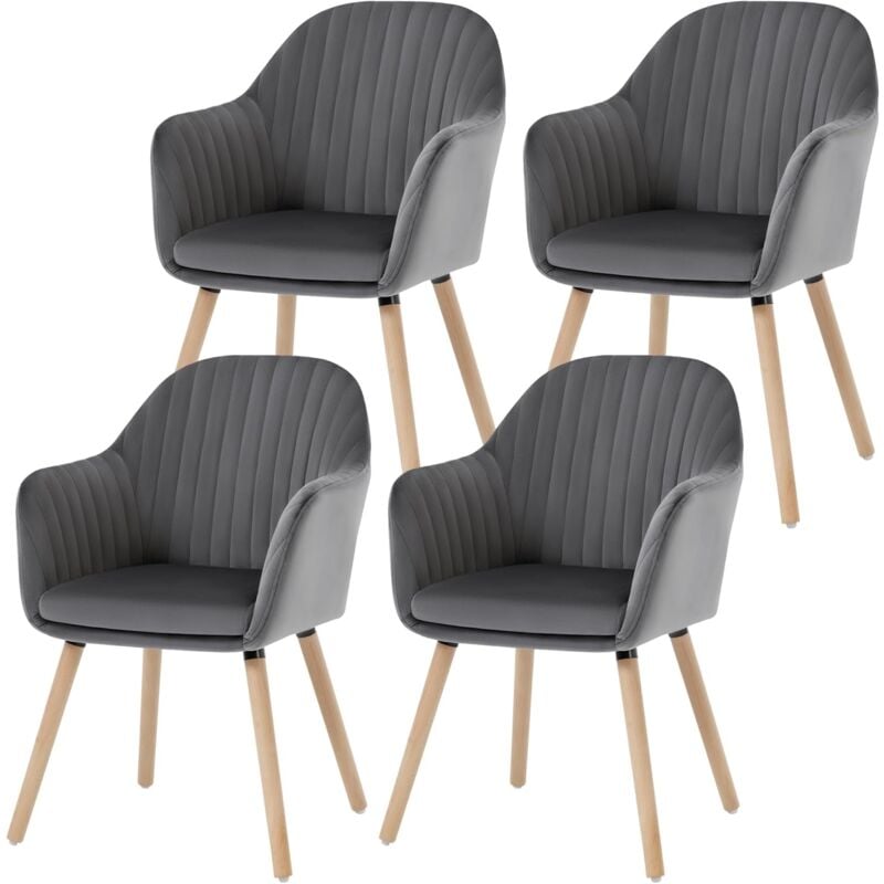 Woltu - Lot de 4 Chaises de salle à manger en velours Chaise pour cuisine, salon, café, Pieds en bois massif, Gris Foncé