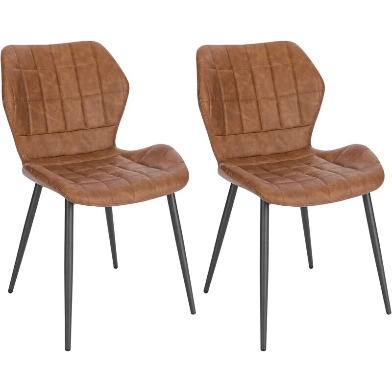 Lot de 2 Chaises Salle à Manger WOLTU, Chaise de Cuisine en Simili Cuir, Assise Rembourrée, Pieds en Métal, Brun