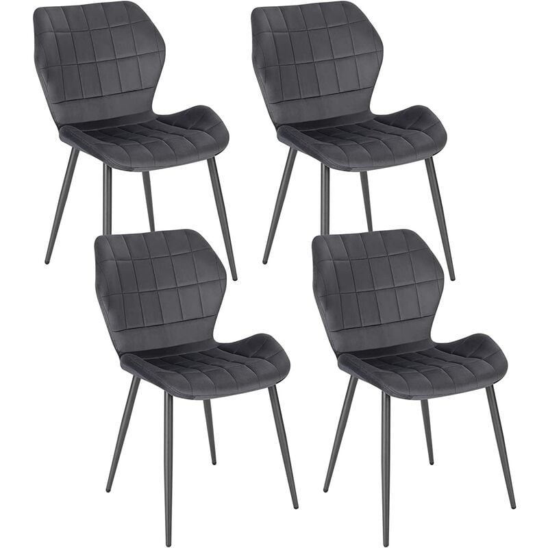 Woltu - Lot de 4 Chaises Salle à Manger Chaise de Cuisine en Velours, Assise Rembourrée, Pieds en Métal, Gris Foncé