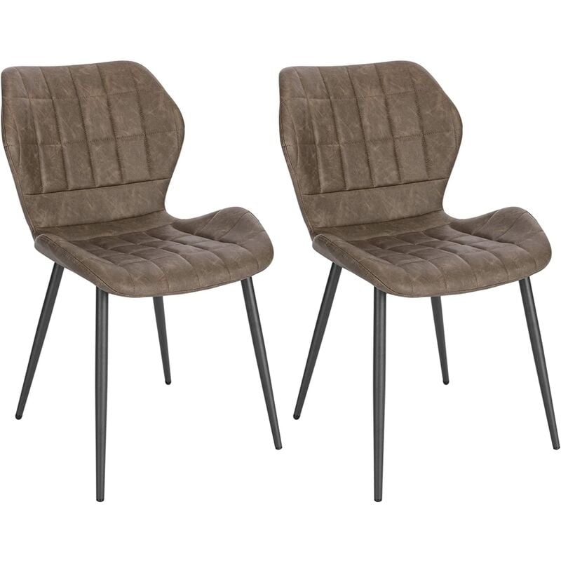 Woltu - Lot de 2 Chaises Salle à Manger Chaise de Cuisine en Simili Cuir, Assise Rembourrée, Pieds en Métal, Brun Foncé