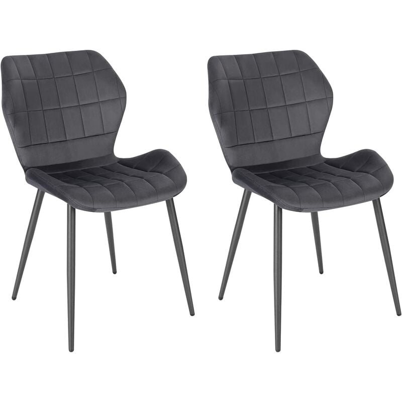 Woltu - Lot de 2 Chaises Salle à Manger Chaise de Cuisine en Velours, Assise Rembourrée, Pieds en Métal, Gris Foncé