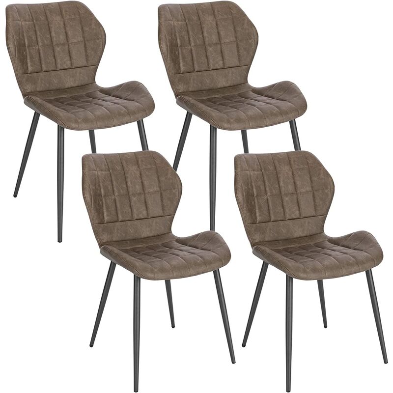 Woltu - Lot de 4 Chaises Salle à Manger Chaise de Cuisine en Simili Cuir, Assise Rembourrée, Pieds en Métal, Brun Foncé
